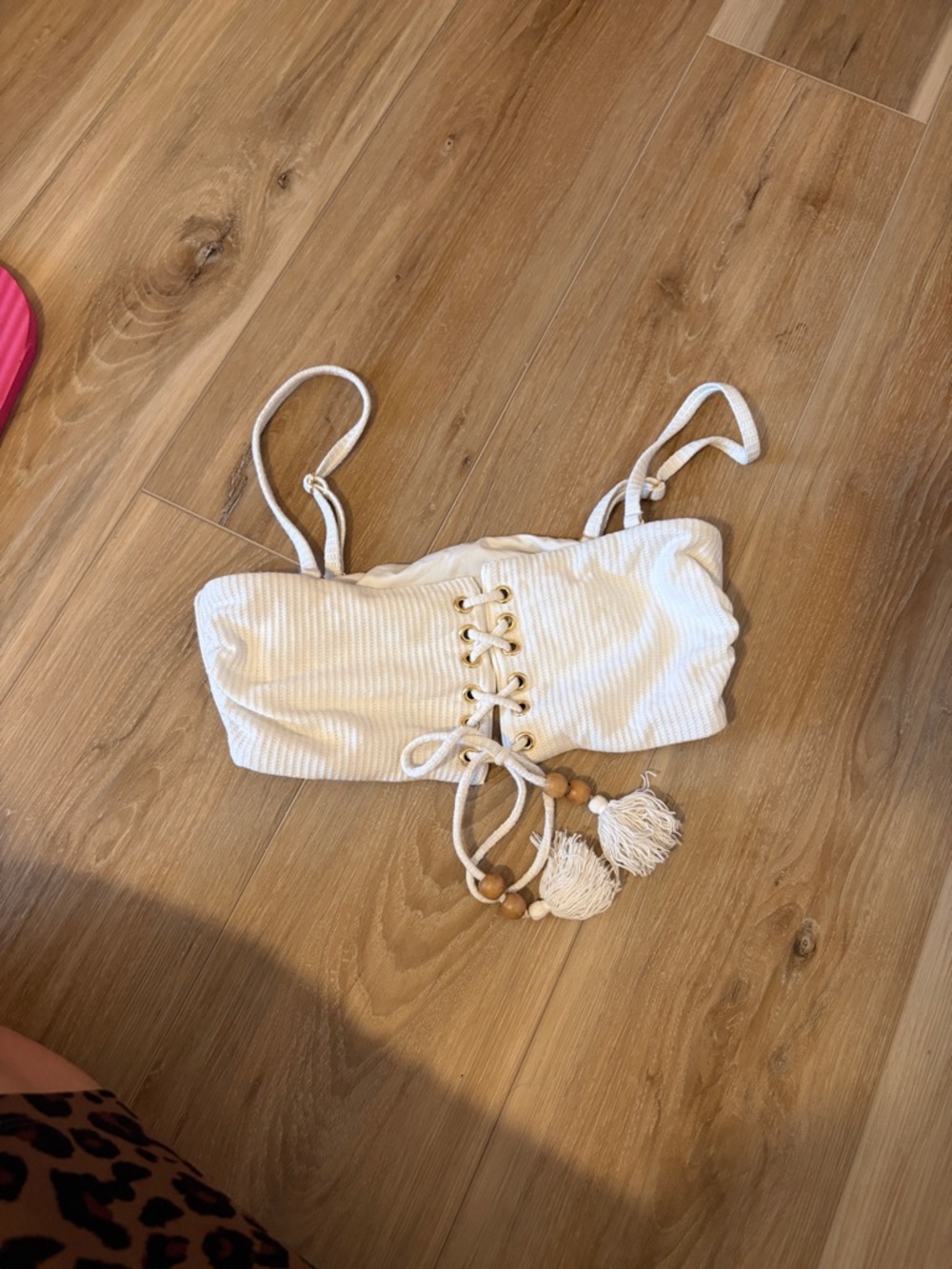 Chelsea & Violet White Lace-Up Bandeau Bikini Top